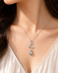Pink Rose Blossom Pendant Necklace – Silver Finish