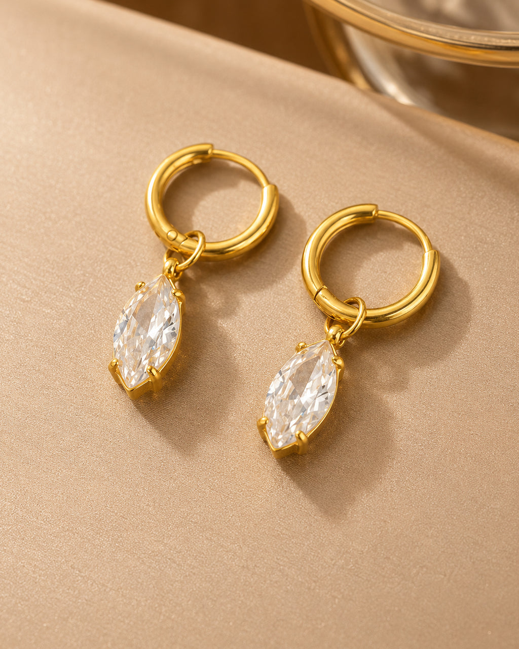 Marquise Crystal Drop Hoop Earrings