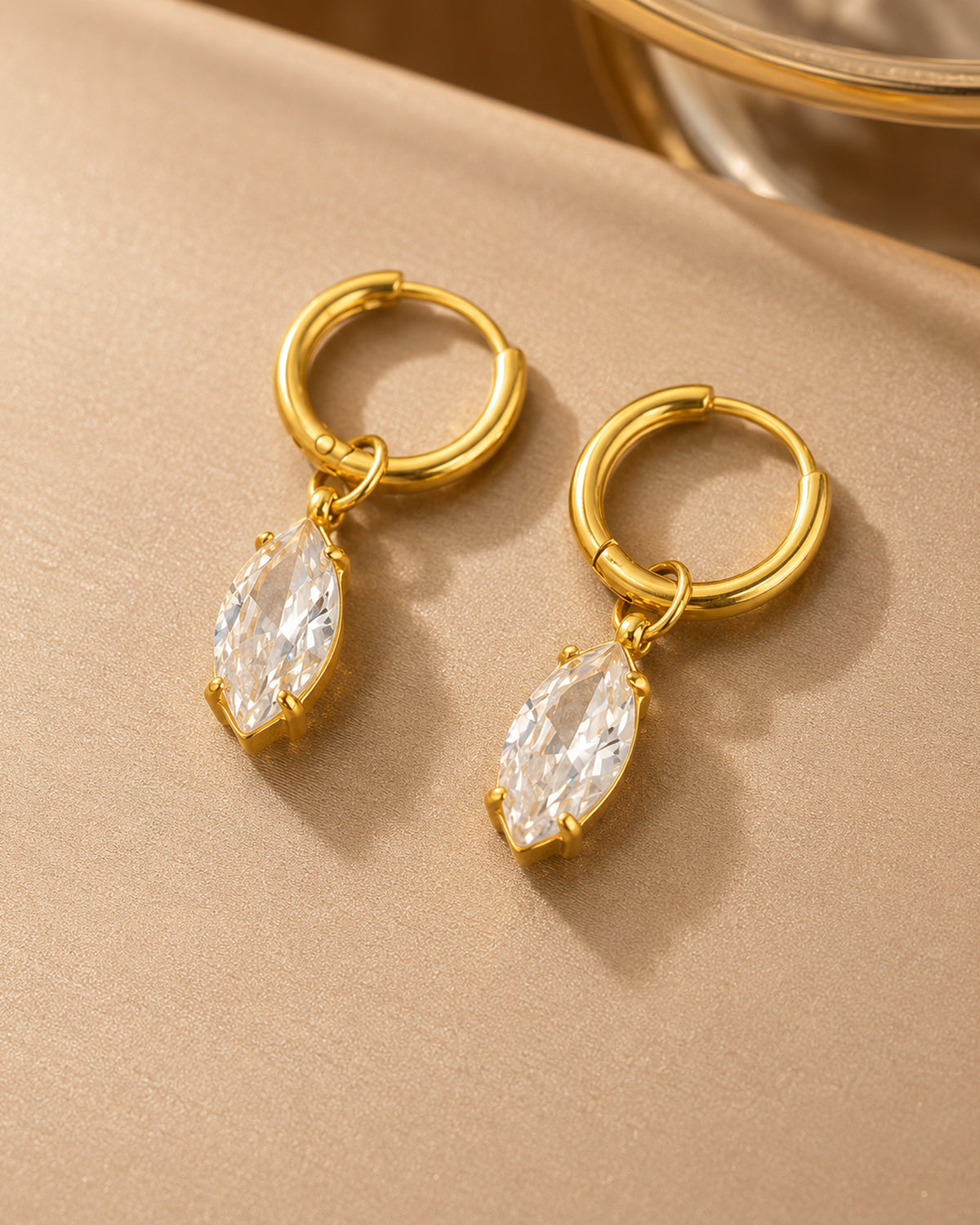 Marquise Crystal Drop Hoop Earrings