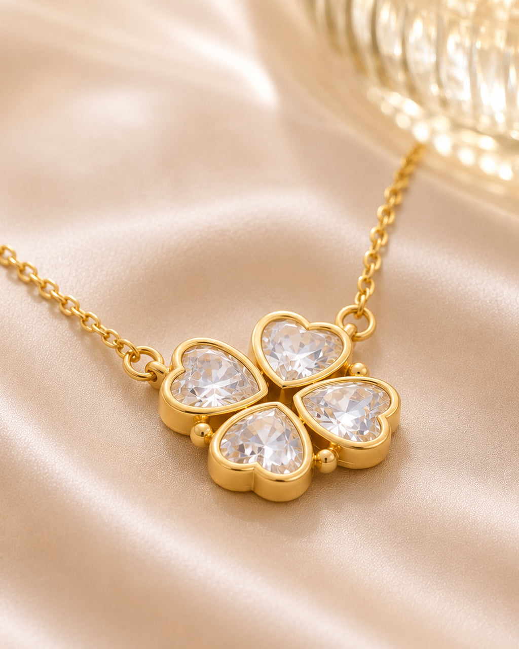 Magnetic Four Heart Clover Pendant Necklace – Gold Finish
