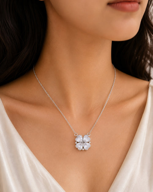 Convertible Silver Plated Lucky Clover Necklace