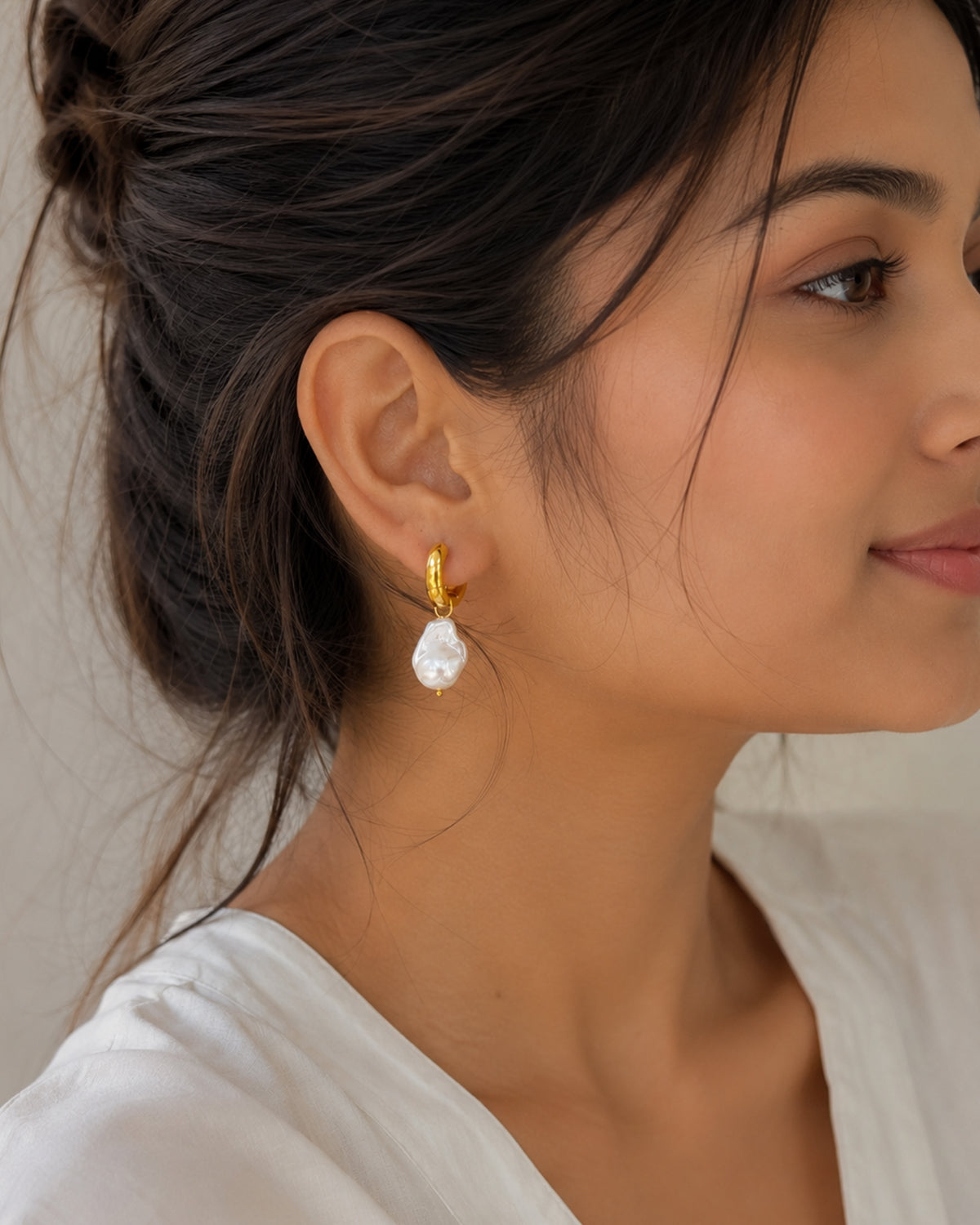 Baroque Pearl Hoop Drop Earrings