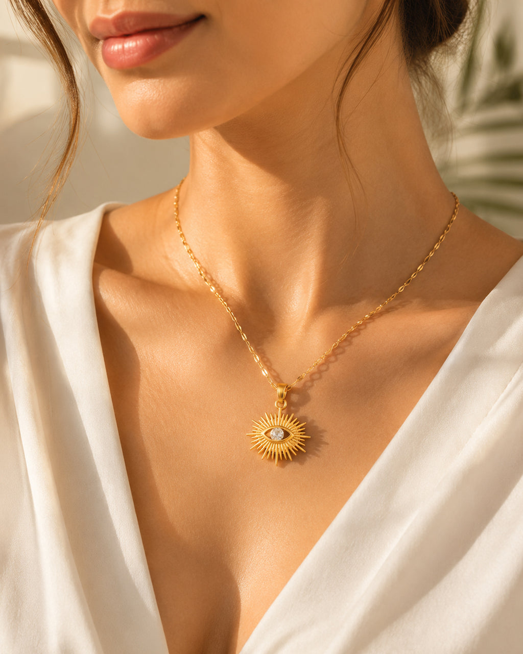 Radiant Eye Sunburst Pendant Necklace