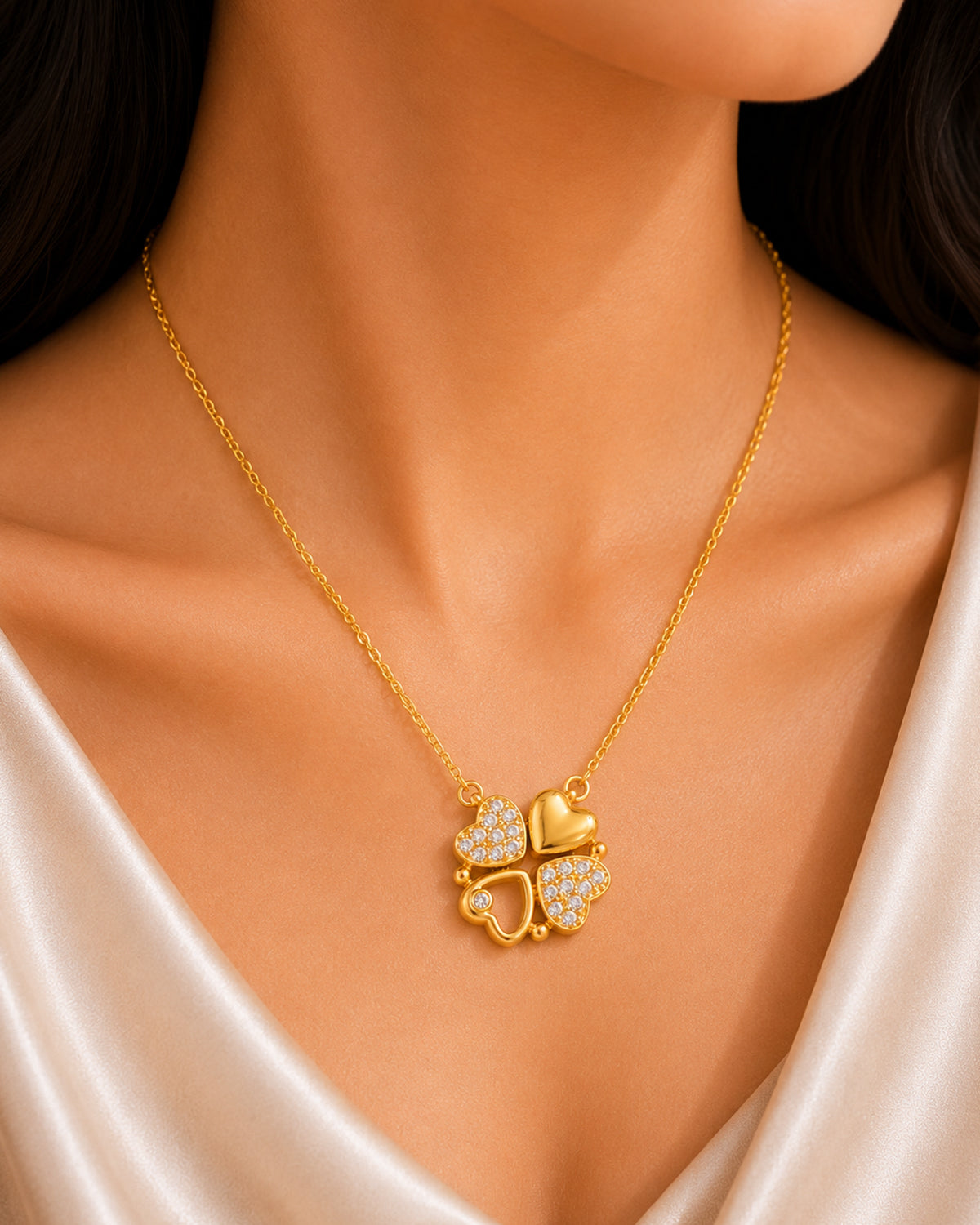 Magnetic Four Heart Clover Pendant Necklace for Women