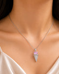 Pink Heart Ice Cream Cone Pendant Necklace – Silver Finish
