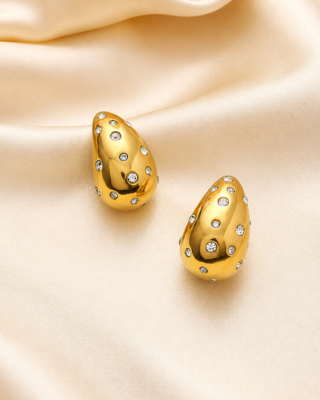 Crystal Studded Gold Teardrop Stud Earrings
