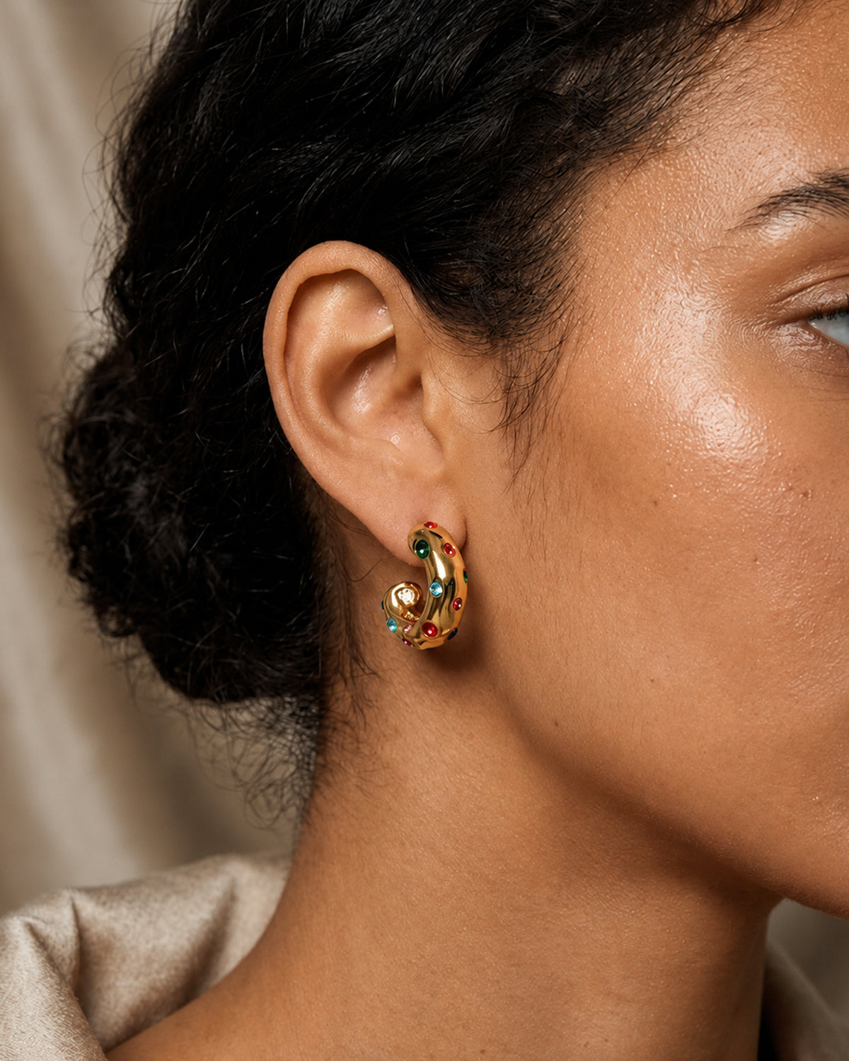 Multicolor Crystal Gold Hoop Earrings