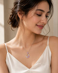 Pink Heart & Crescent Pendant Necklace – Silver Finish