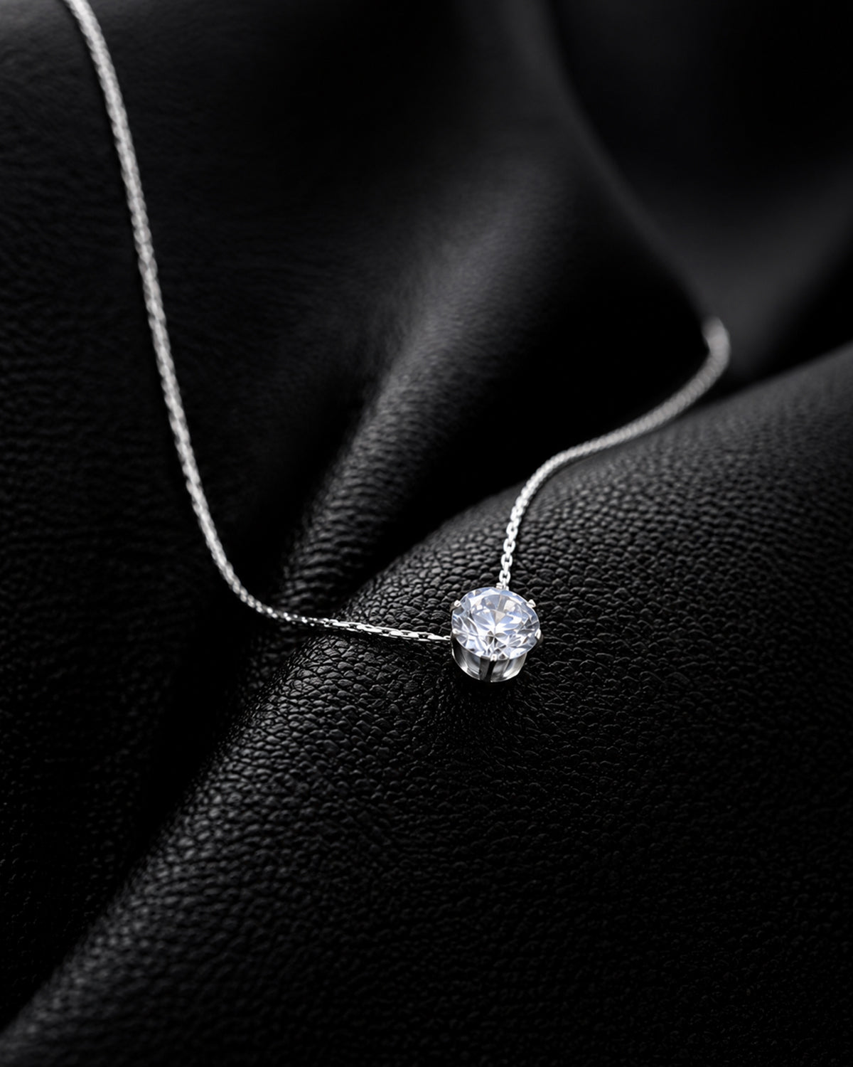 Classic Round Solitaire Crystal Necklace – White Gold Finish