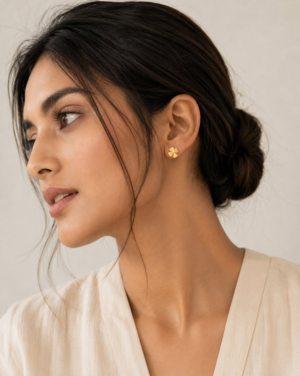 Gold Four Leaf Clover Stud Earrings