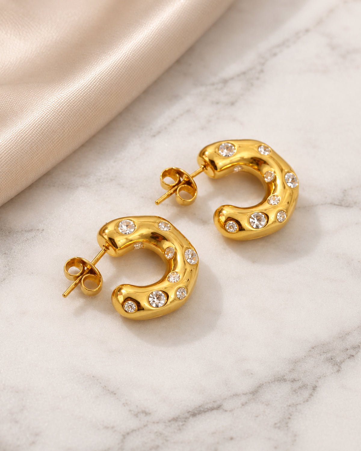 Crystal Studded Gold Hoop Earrings