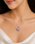 Pink Heart Orbit Pendant Necklace – Silver Finish