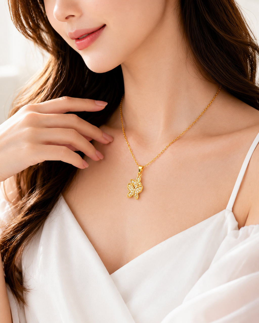 Sparkling Butterfly Charm Necklace