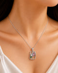 Abstract Pink Floral Frame Pendant Necklace – Silver Finish