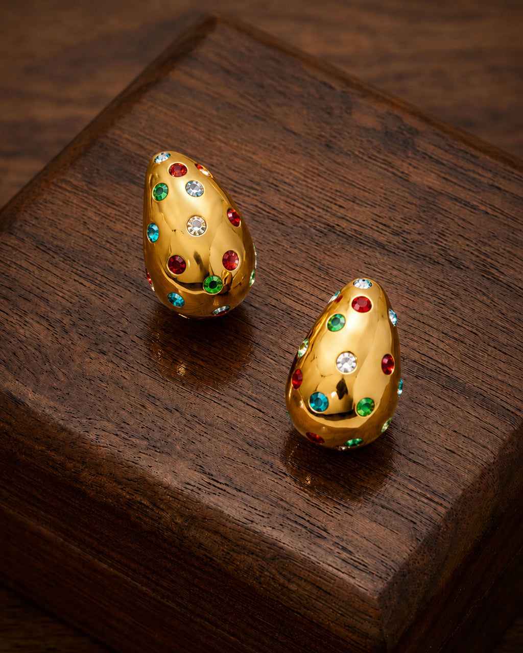 Multicolor Crystal Gold Teardrop Stud Earrings