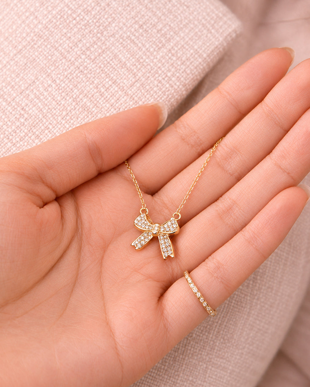 Crystal Bow Pendant Necklace