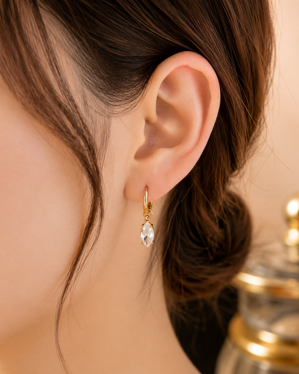 Marquise Crystal Drop Hoop Earrings