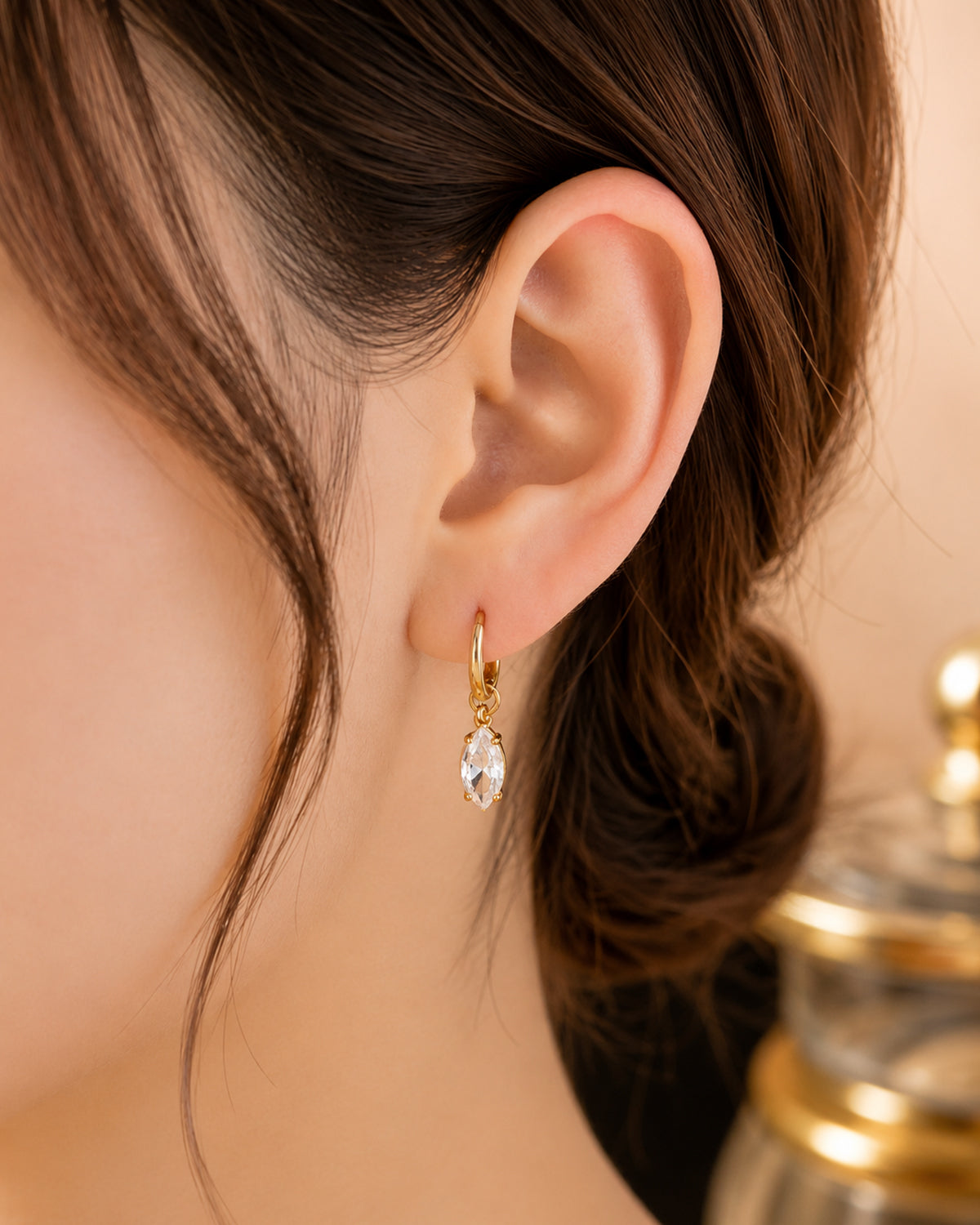 Marquise Crystal Drop Hoop Earrings