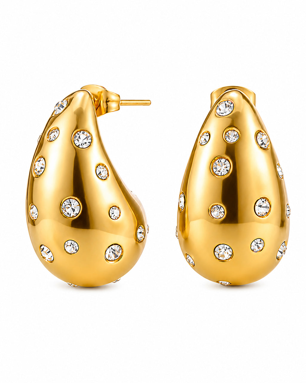 Crystal Studded Gold Teardrop Stud Earrings