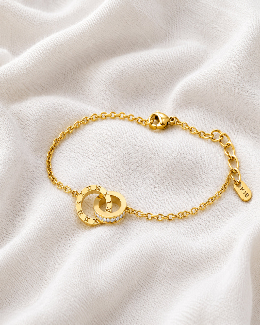 Gold Roman Numeral Double Circle Bracelet