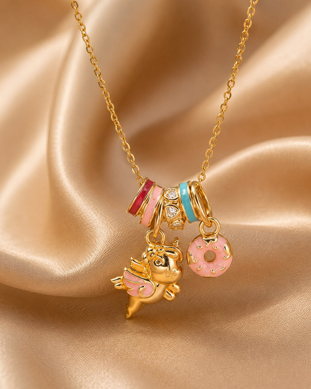 Playful Teddy Bear Charm Pendant Necklace