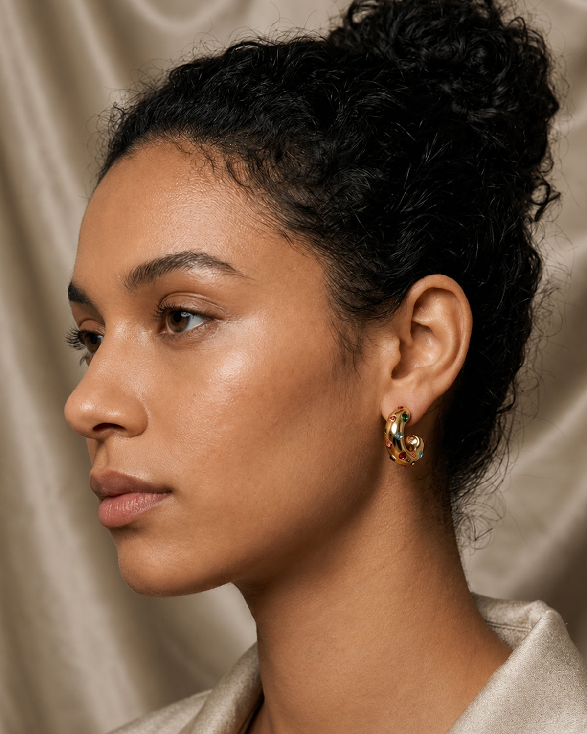Multicolor Crystal Gold Hoop Earrings