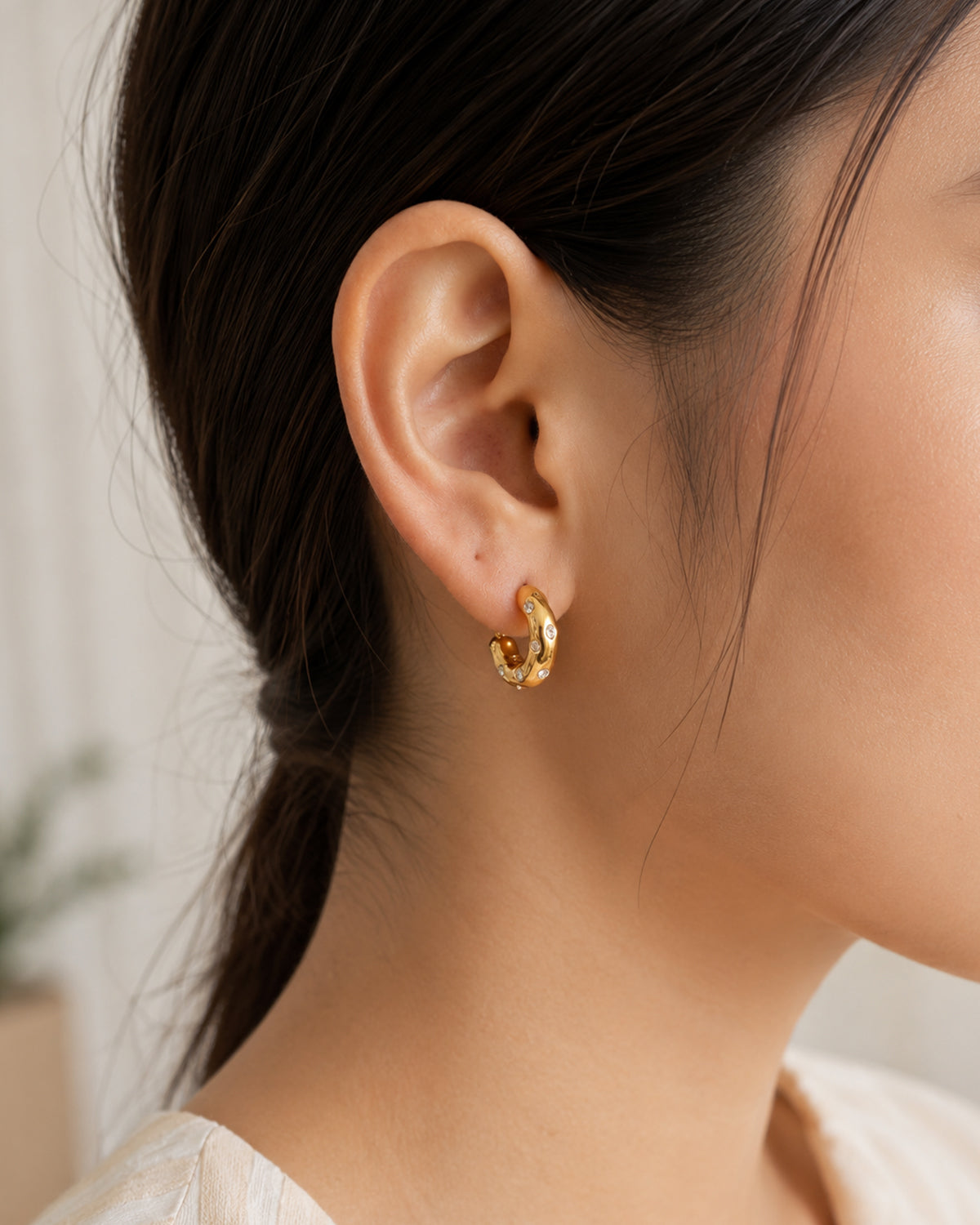 Crystal Studded Gold Hoop Earrings