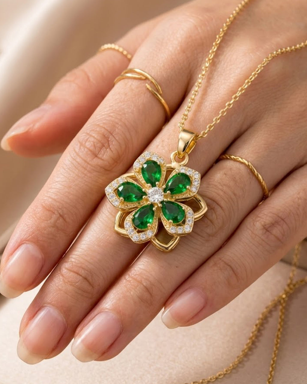 Emerald Bloom Floral Pendant Necklace