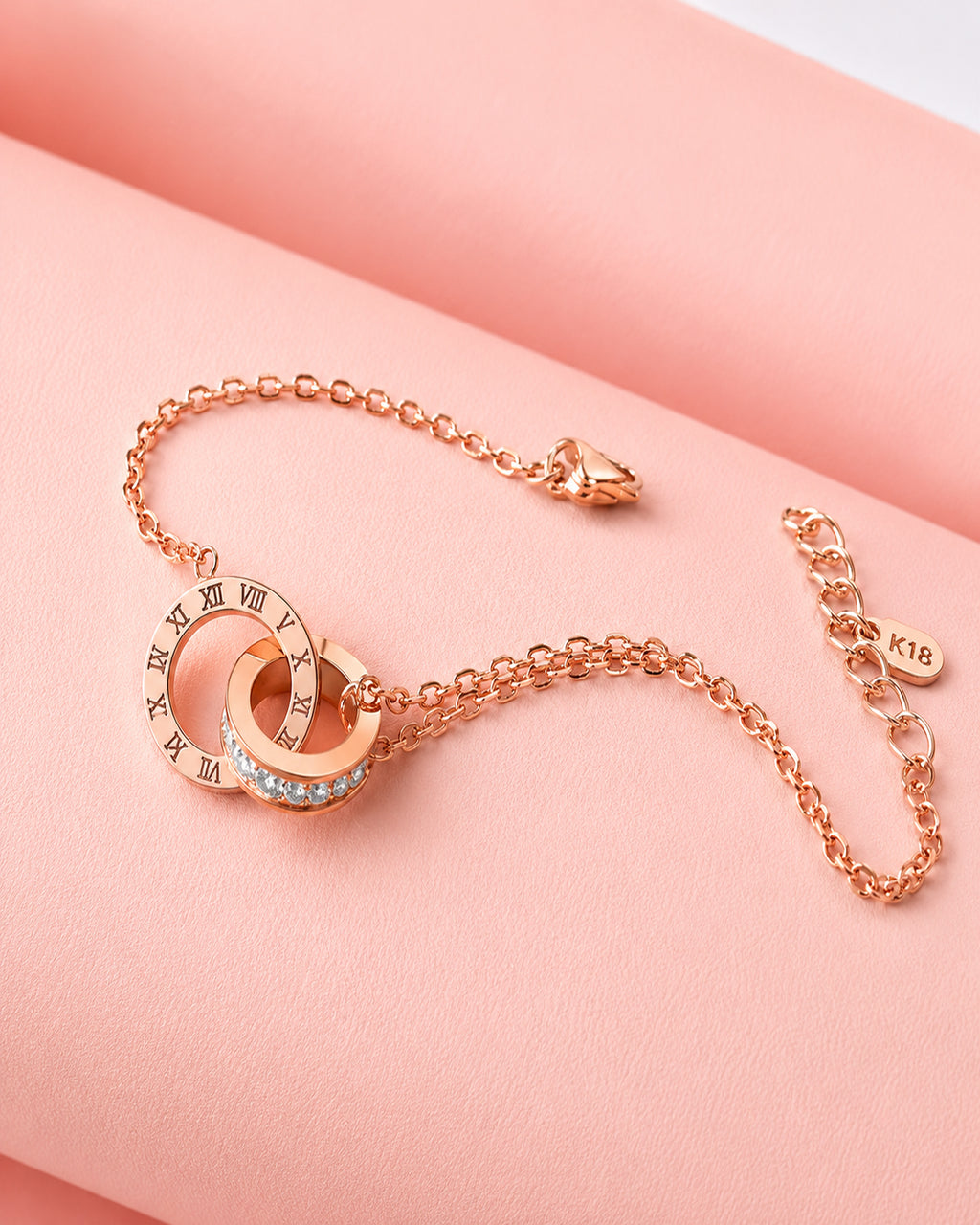 Rose Gold Roman Numeral Double Circle Bracelet