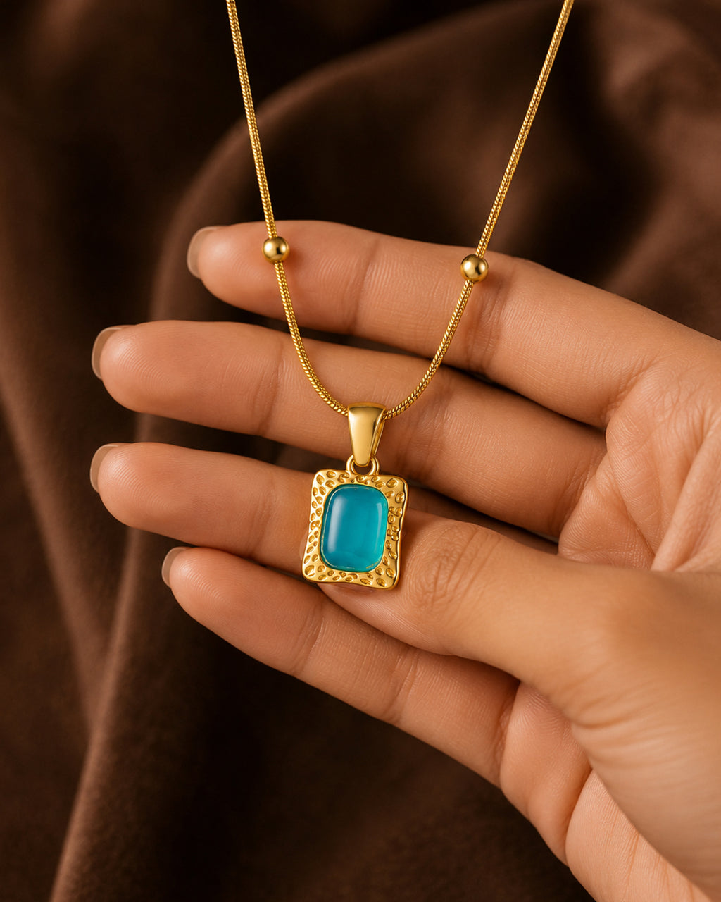 Turquoise Cat's Eye Rectangle Pendant Necklace