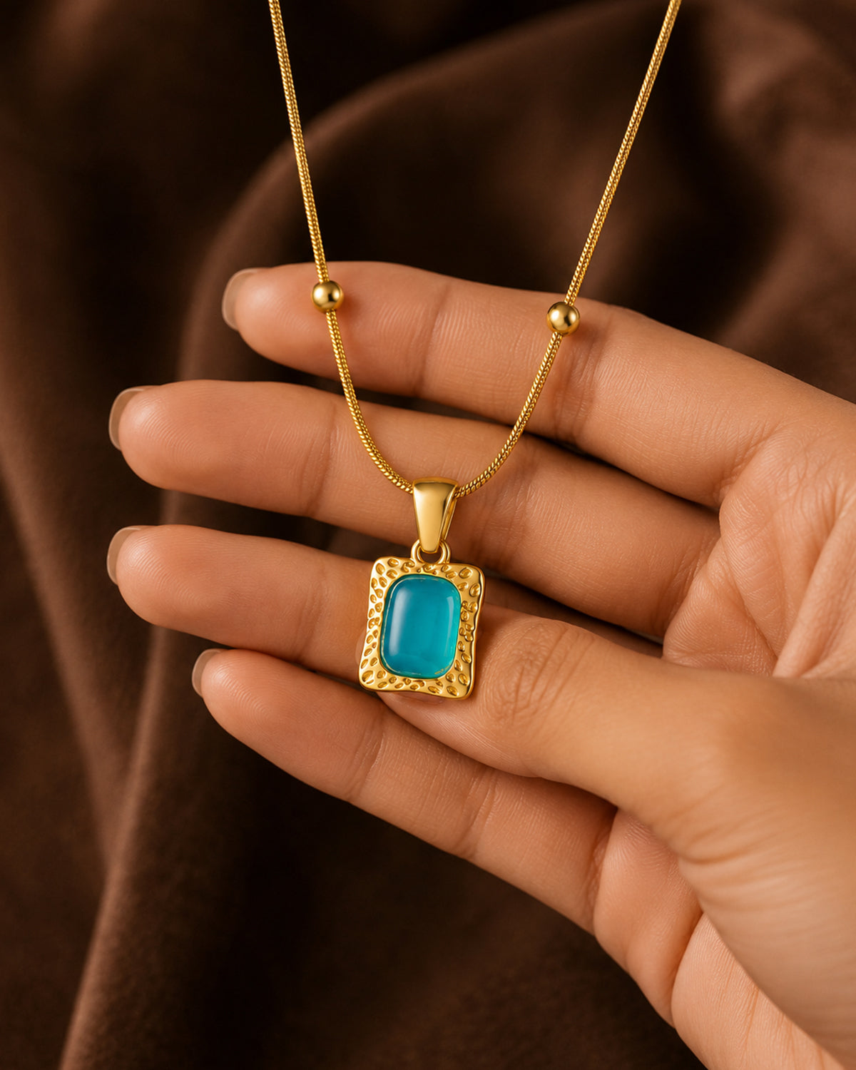 Turquoise Cat's Eye Rectangle Pendant Necklace