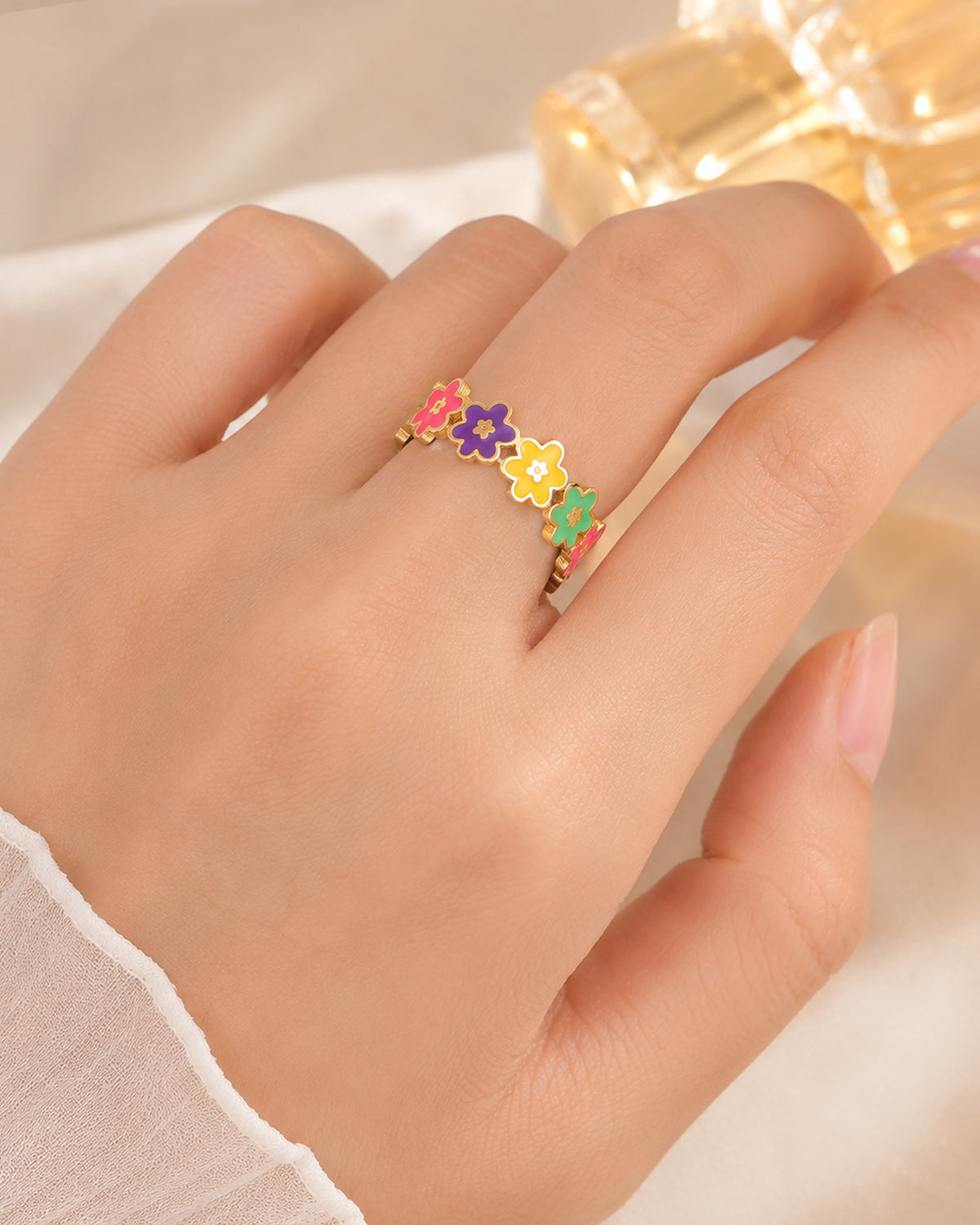 Adjustable Colour Bloom Floral Band Ring