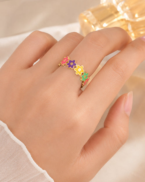 Adjustable Colour Bloom Floral Band Ring