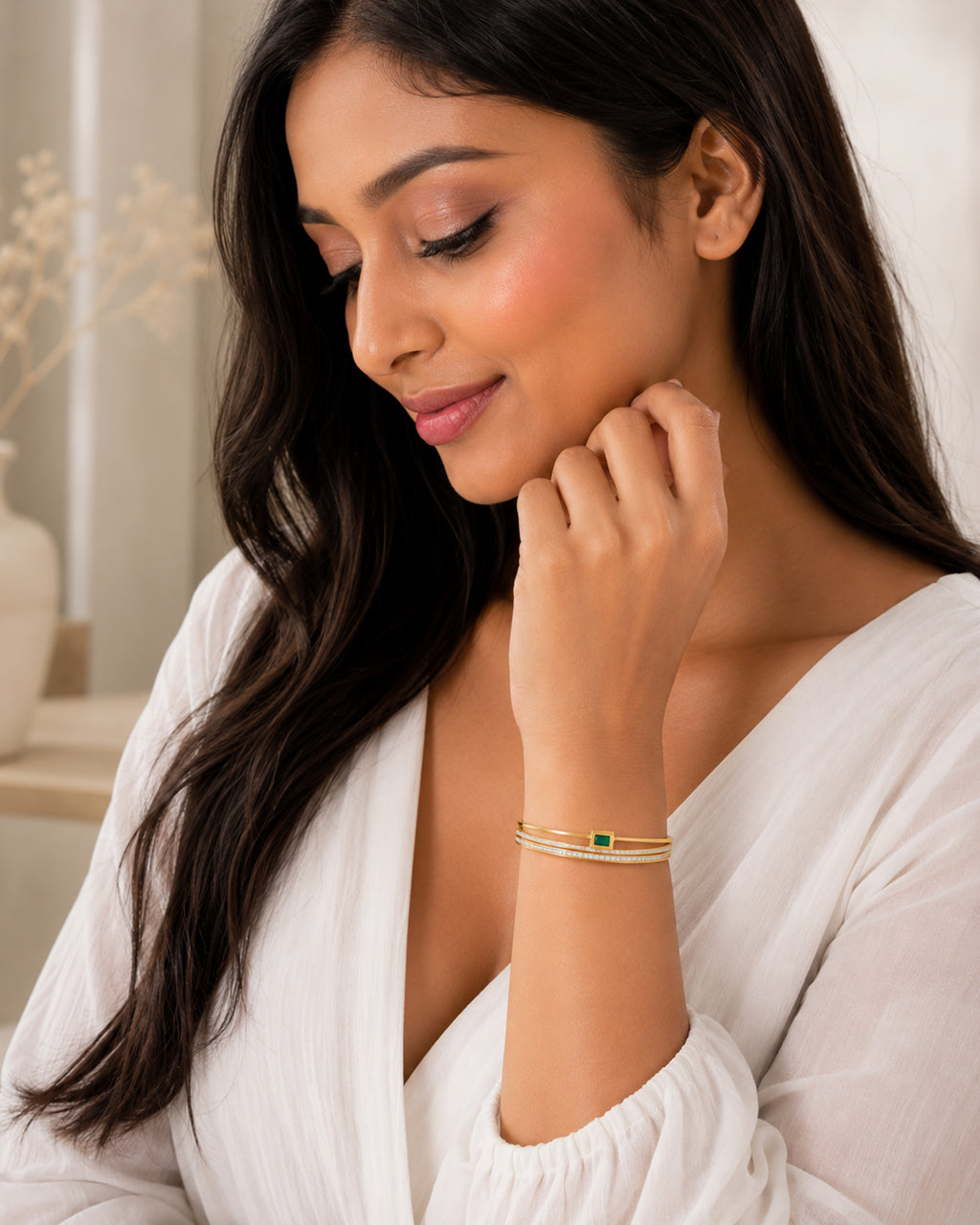 Emerald Accent Open Cuff Bracelet