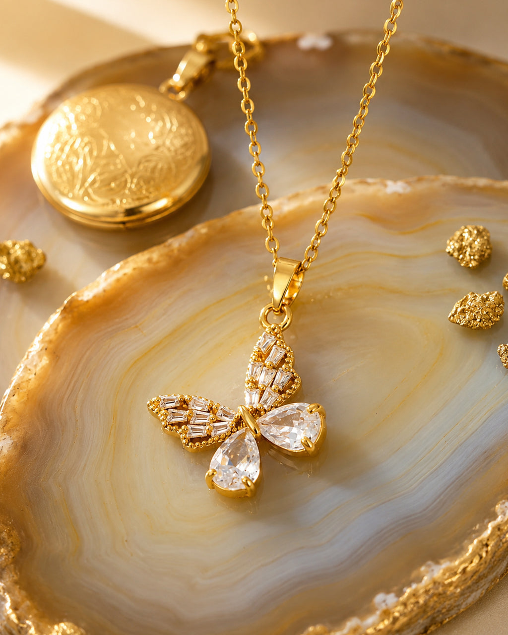 Crystal Butterfly Pendant Necklace