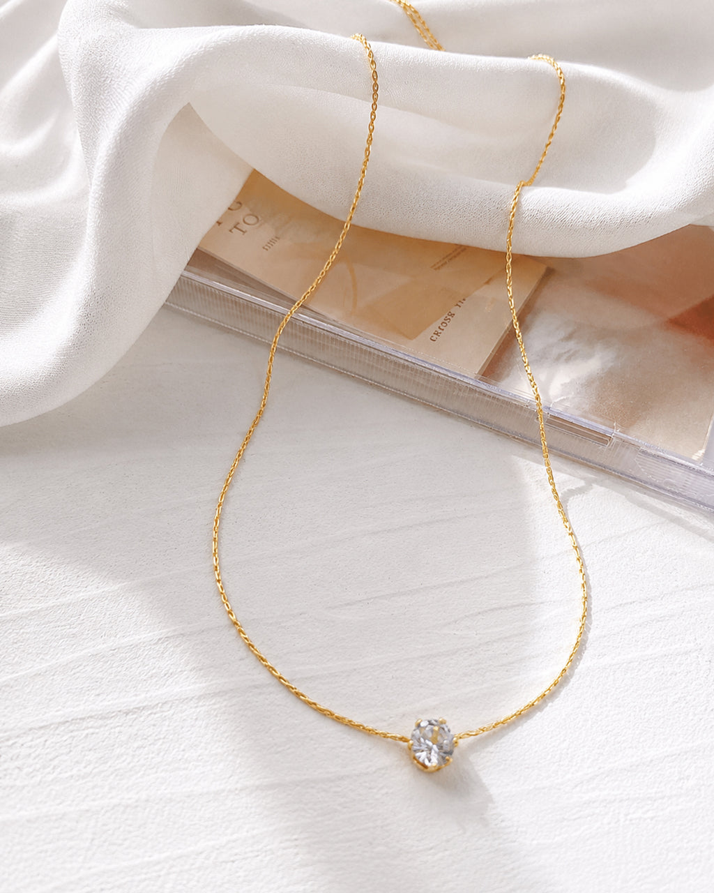 Classic Round Solitaire Crystal Pendant Necklace