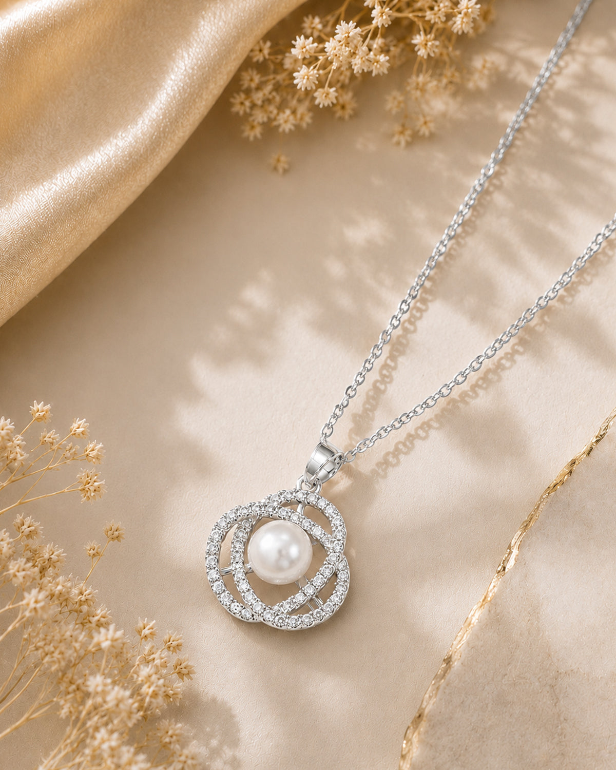 Elegant Pearl Swirl Pendant Necklace – Silver Finish