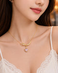 Pink Heart Bow Pendant Necklace