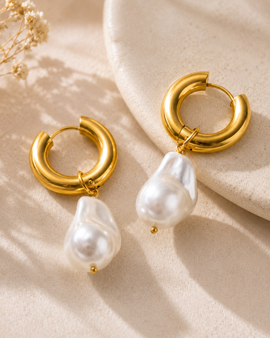 Baroque Pearl Hoop Drop Earrings