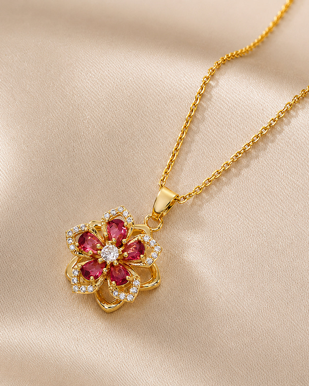 Ruby Bloom Floral Pendant Necklace