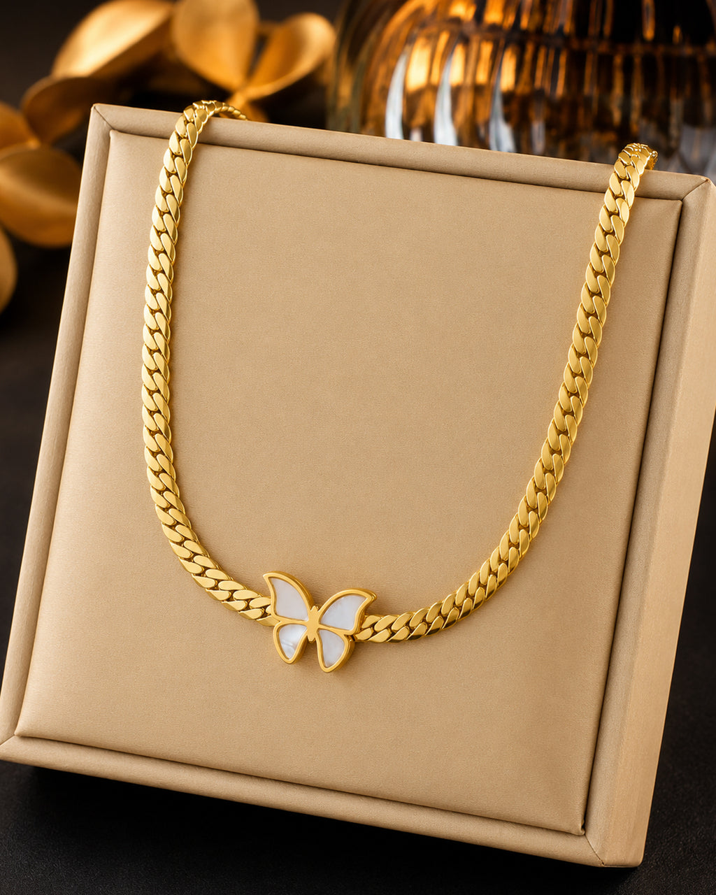 Butterfly Gold Chain Necklace & Bracelet Jewelry Set