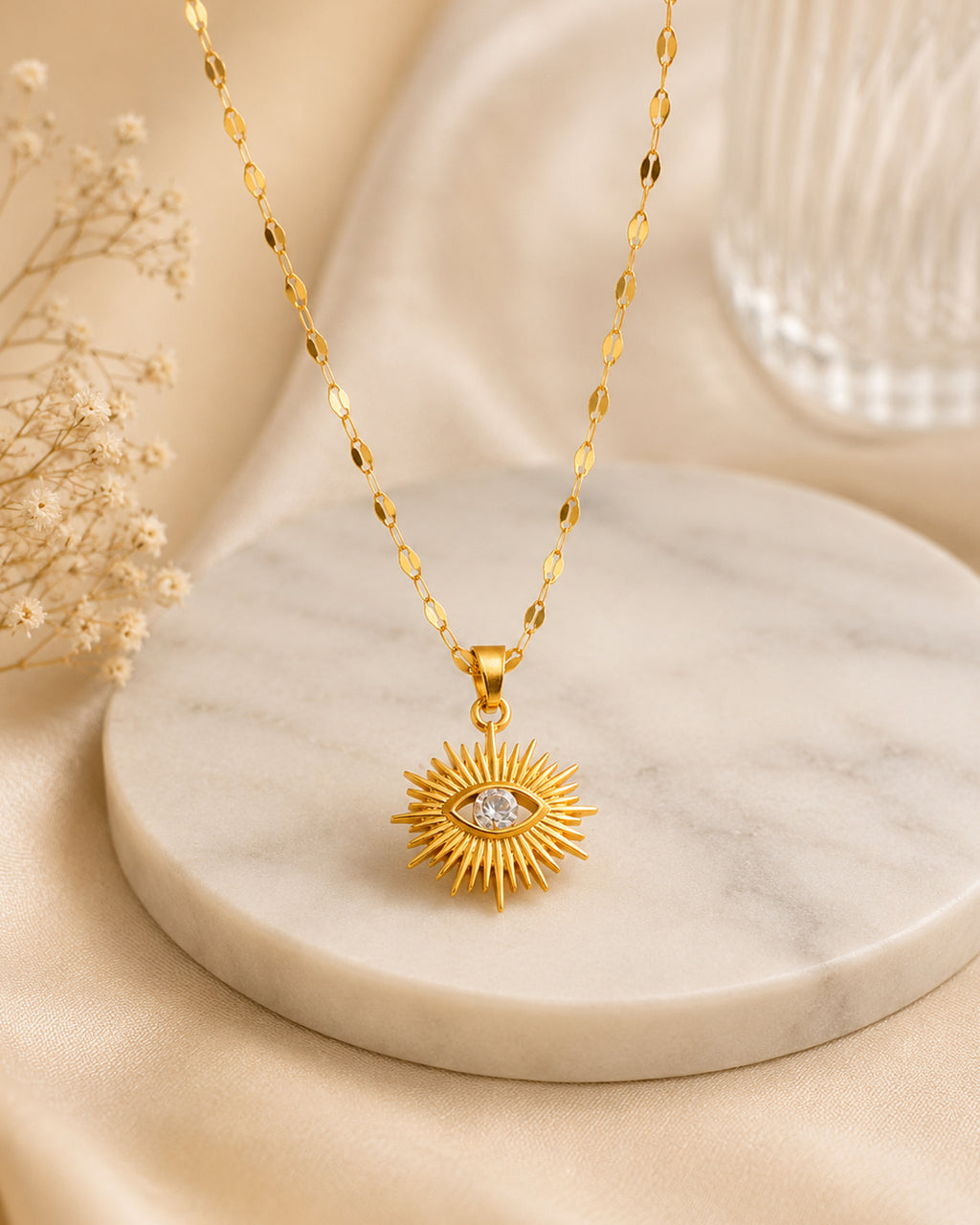 Radiant Eye Sunburst Pendant Necklace