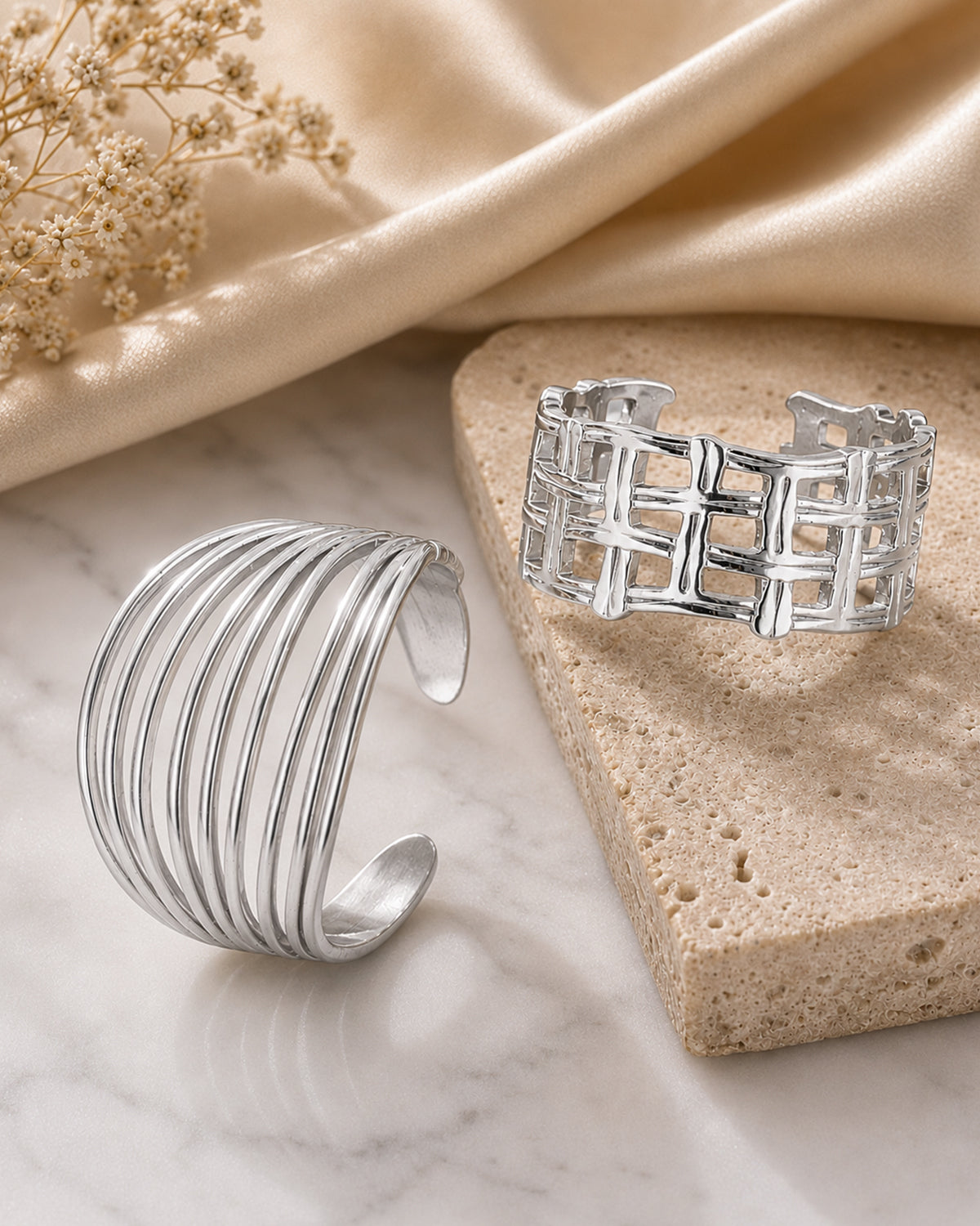 Dual Statement Ring Set – Silver Tone