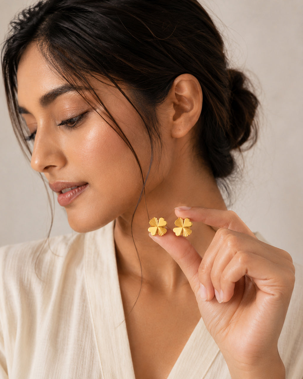 Gold Four Leaf Clover Stud Earrings