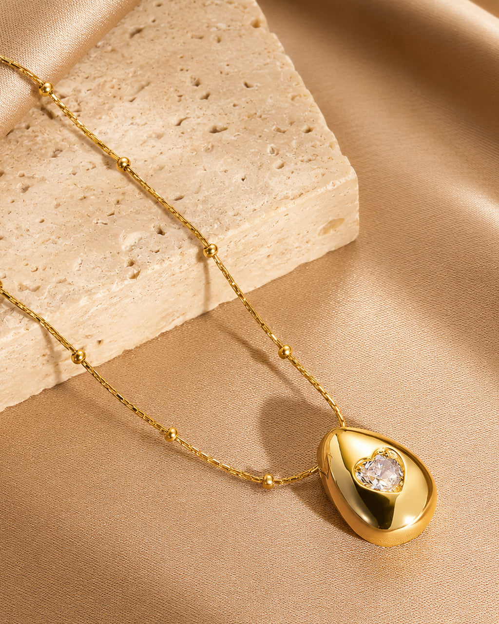Heart Accent Teardrop Pendant Necklace