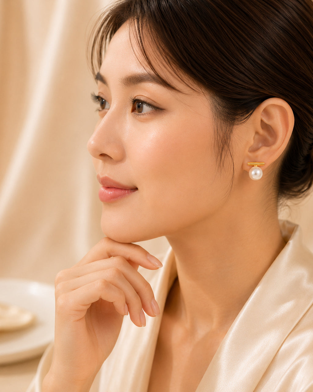 Minimal Pearl Bar Stud Earrings