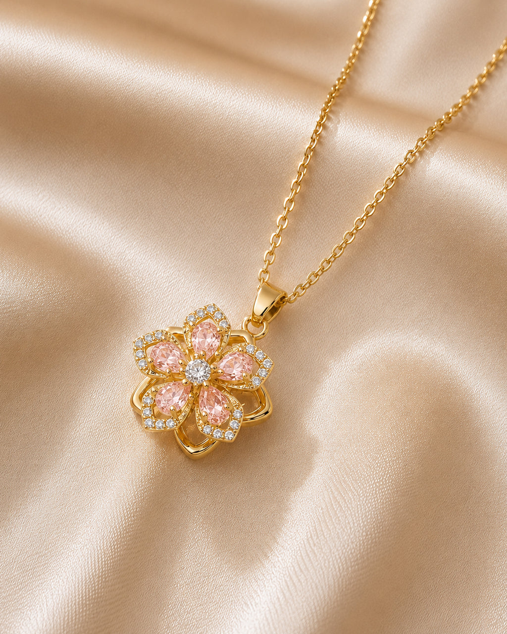 Pink Blossom Floral Pendant Necklace