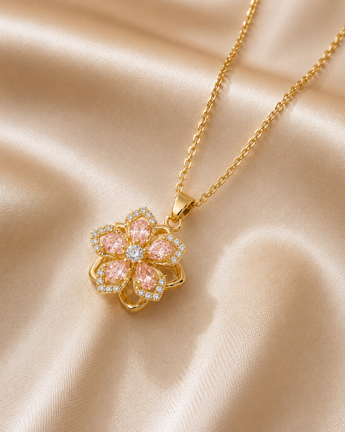 Pink Blossom Floral Pendant Necklace