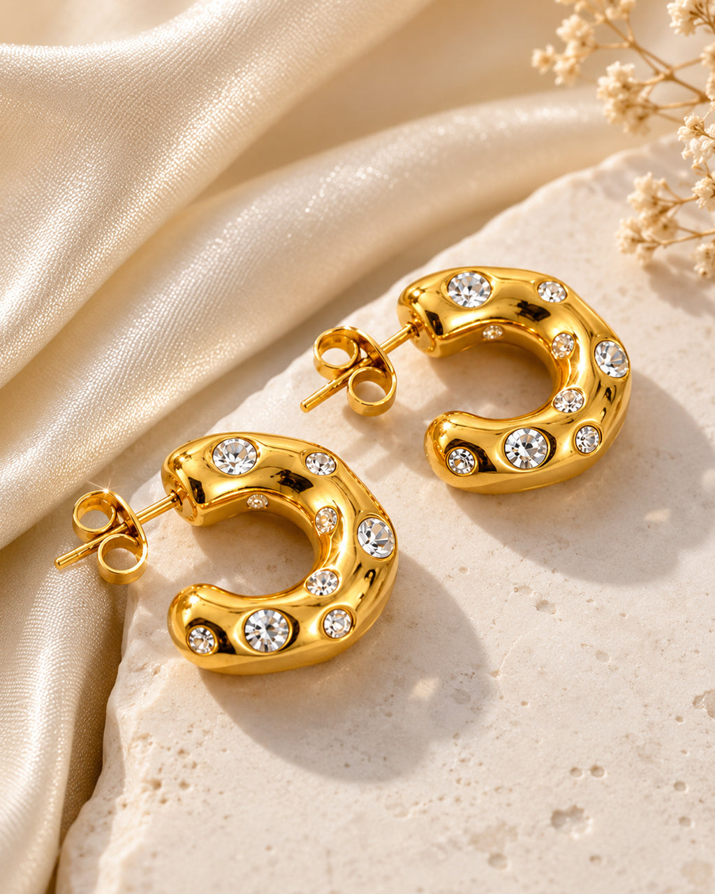 Crystal Studded Gold Hoop Earrings
