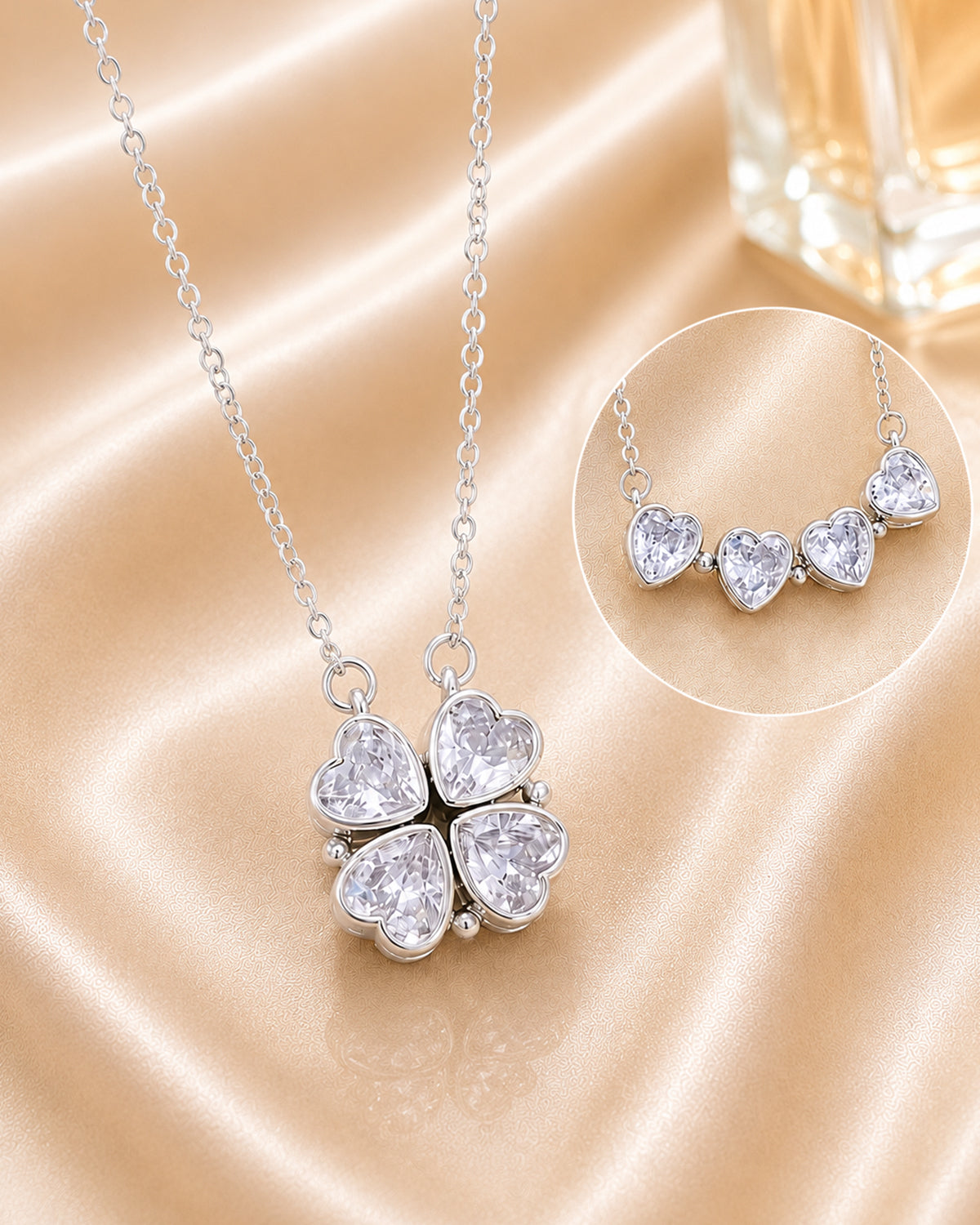 Convertible Silver Plated Lucky Clover Necklace
